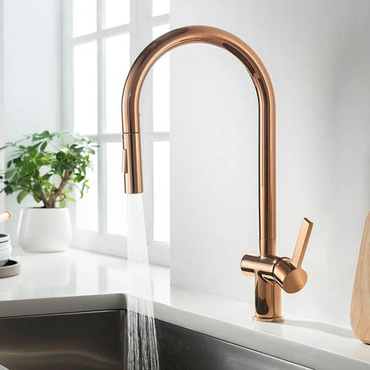 Vos Rose Gold Single Lever Pull Out Sink Mixer