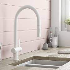 Vos Matt White Single Lever Pull Out Sink Mixer