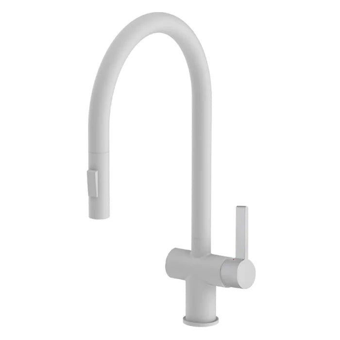 Vos Matt White Single Lever Pull Out Sink Mixer