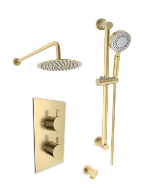 Ottone Thermostat Concealed Shower With Adjustable Slide Rail Kit & Fixed Overhead Drencher