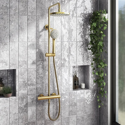 Ottone Round Thermostatic Exposed Bar Shower With Ultra Slim Overhead Drencher & Sliding Handset