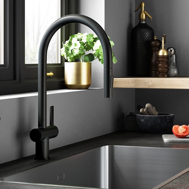 Vos Matt Black Single Lever Pull Out Sink Mixer