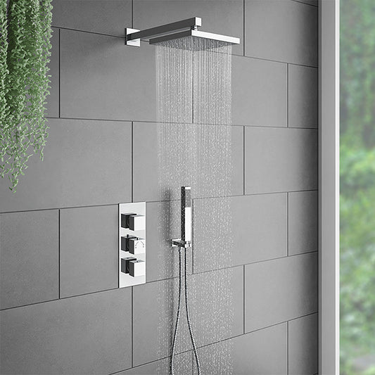Pure Triple Thermostatic Concealed Shower With Slide Rail Kit And Overhead Drencher
