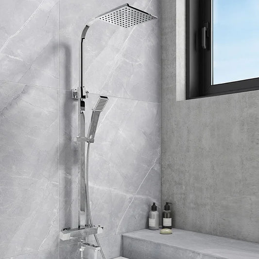 Pure Thermostatic Shower With Overhead Drencher, Sliding Handset And Bath Filler Spout